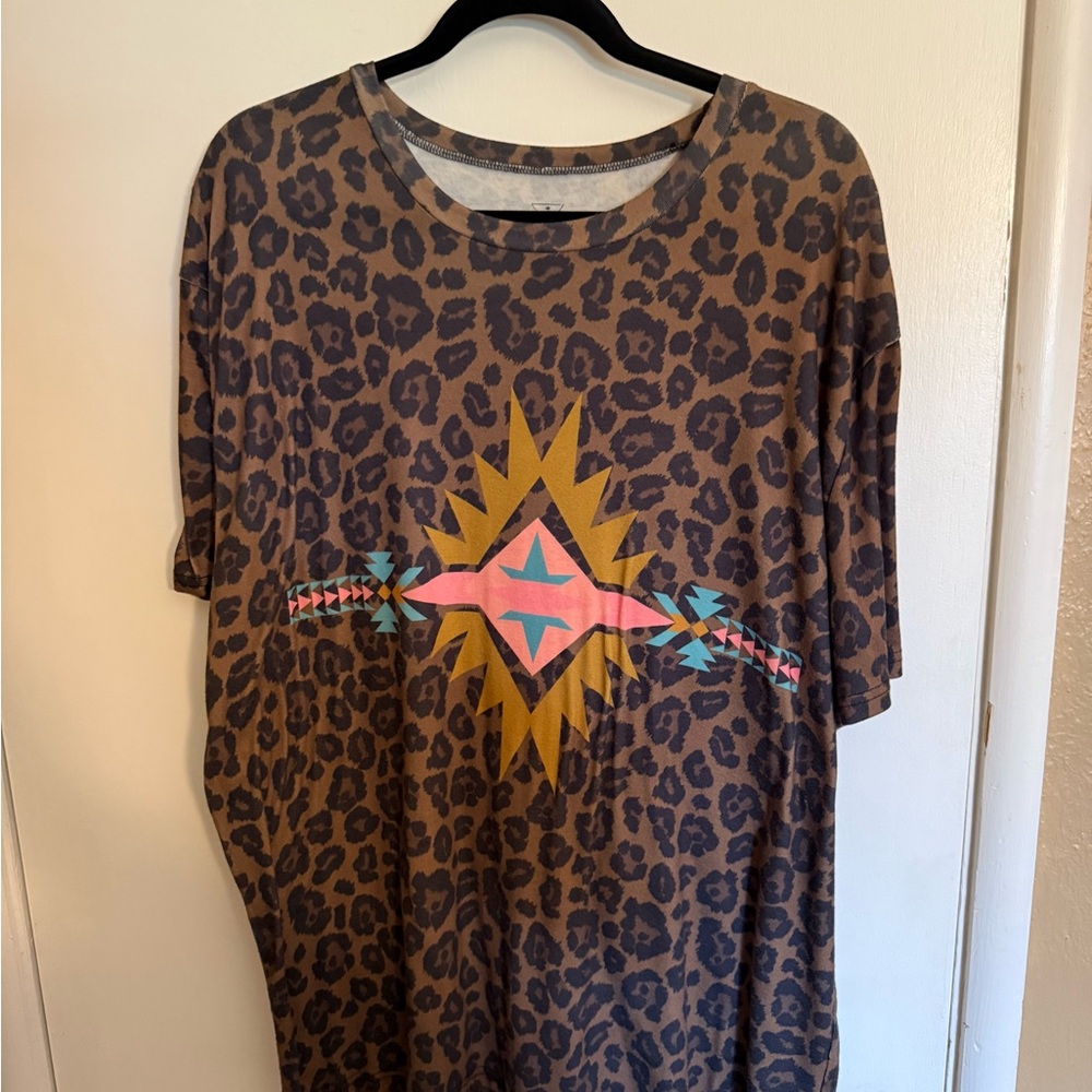 Crazy Train Leopard Print Top with Aztec Design